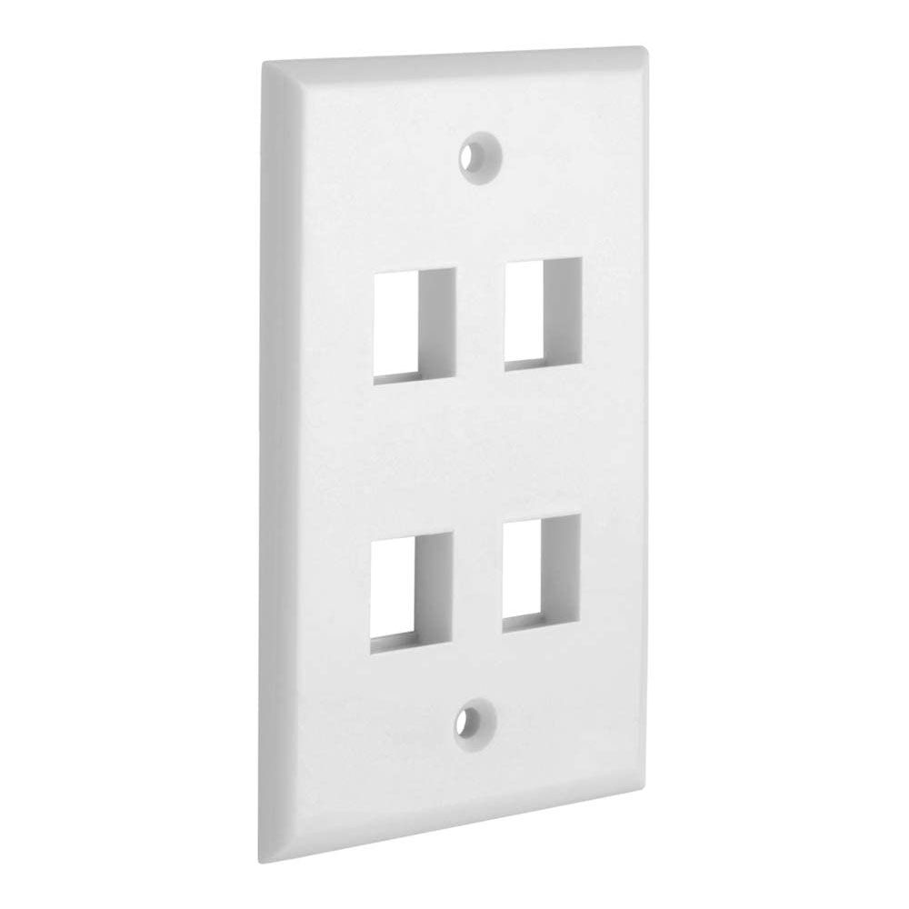 V324-WP-4P-WALL-PLATE-4-PORT-1-00 4 Port QuickPort outlet Wall Plate face plate, four Gang White - Image 1
