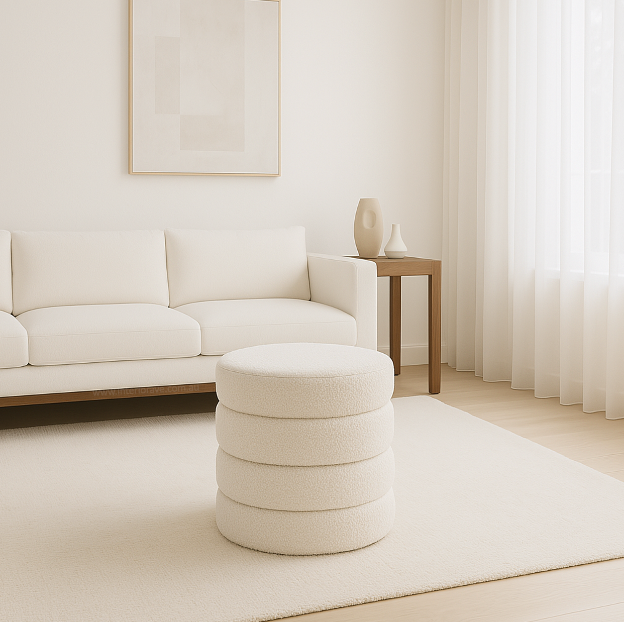 V355-IA-10-W-202506241320-00 Interior Ave - Cleo White Boucle Ottoman - Image 1