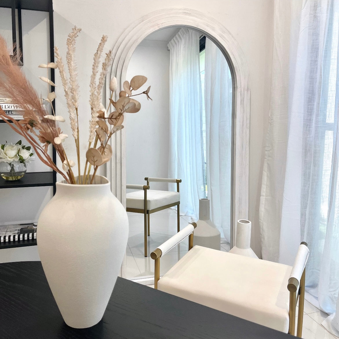 V355-IA-DM-SB-212078-01 Interior Ave - Sierra Arched Mirror – Beach White | Sculptural Full-Length Mirror - Image 1