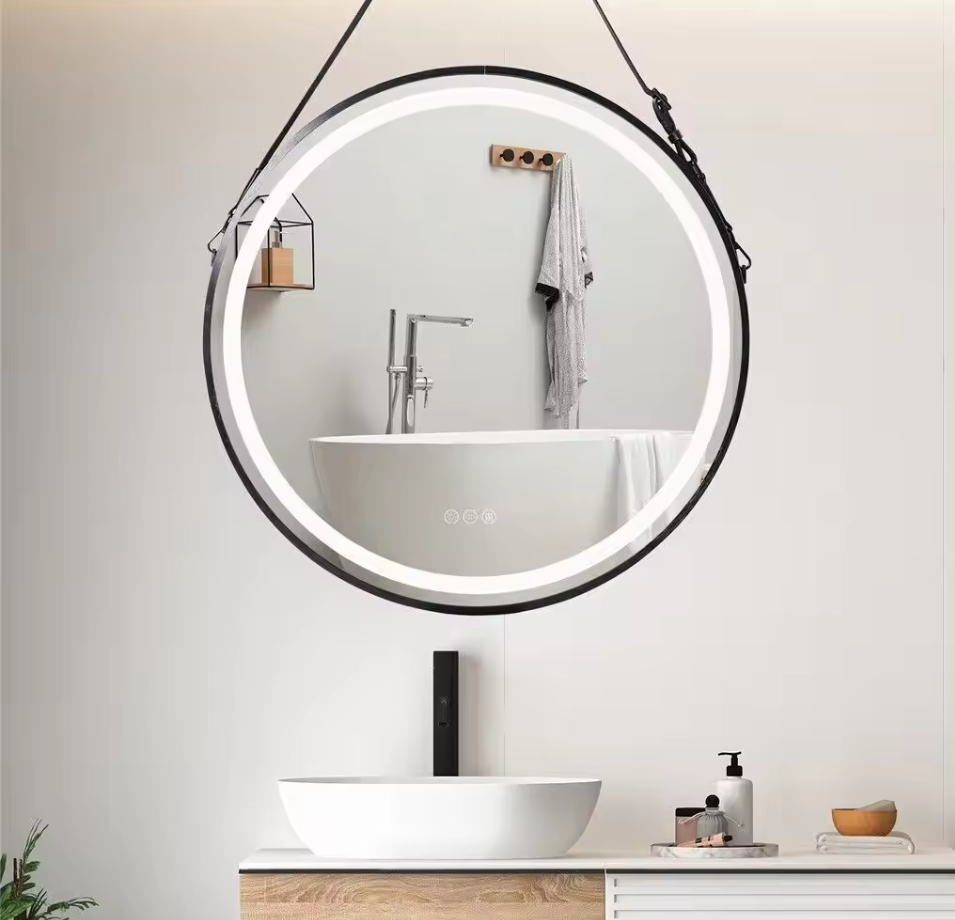 V355-IA-RWM-BK-60-177171-00 Interior Ave - LED Round Hanging Salon / Bathroom Wall Mirror - Black - 60cm - Image 1