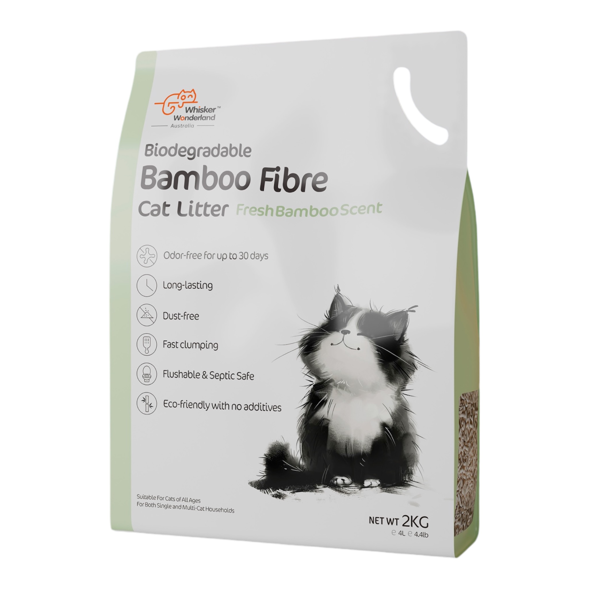 V360-BFCL-2KG-BOX-202506191422-00 Whisker Wonderland Bulk Biodegradable Bamboo Fibre Cat Litter 2KG - Full Box (Save More!) | Superior Odour Control, Fast Clumping & Flushable | Eco-Friendly Value Pack - Image 1