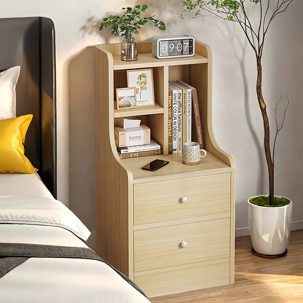 V360-ZC-FNBT0040-2D-BG-47-202506191340-00 Minimalist Wooden Nightstand Multi-Functional Top Storage Natural Design - Image 1