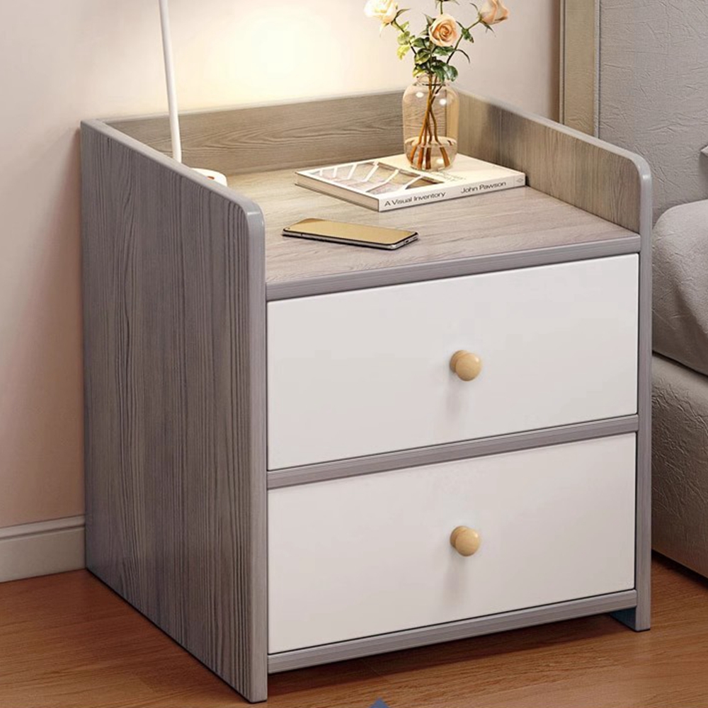 V360-ZC-FNBT0069-GYWT-2D-47-202506191413-00 Two-Tone Nightstand Light Gray Wood White Drawers Safety Edge Wooden Knobs - Image 1