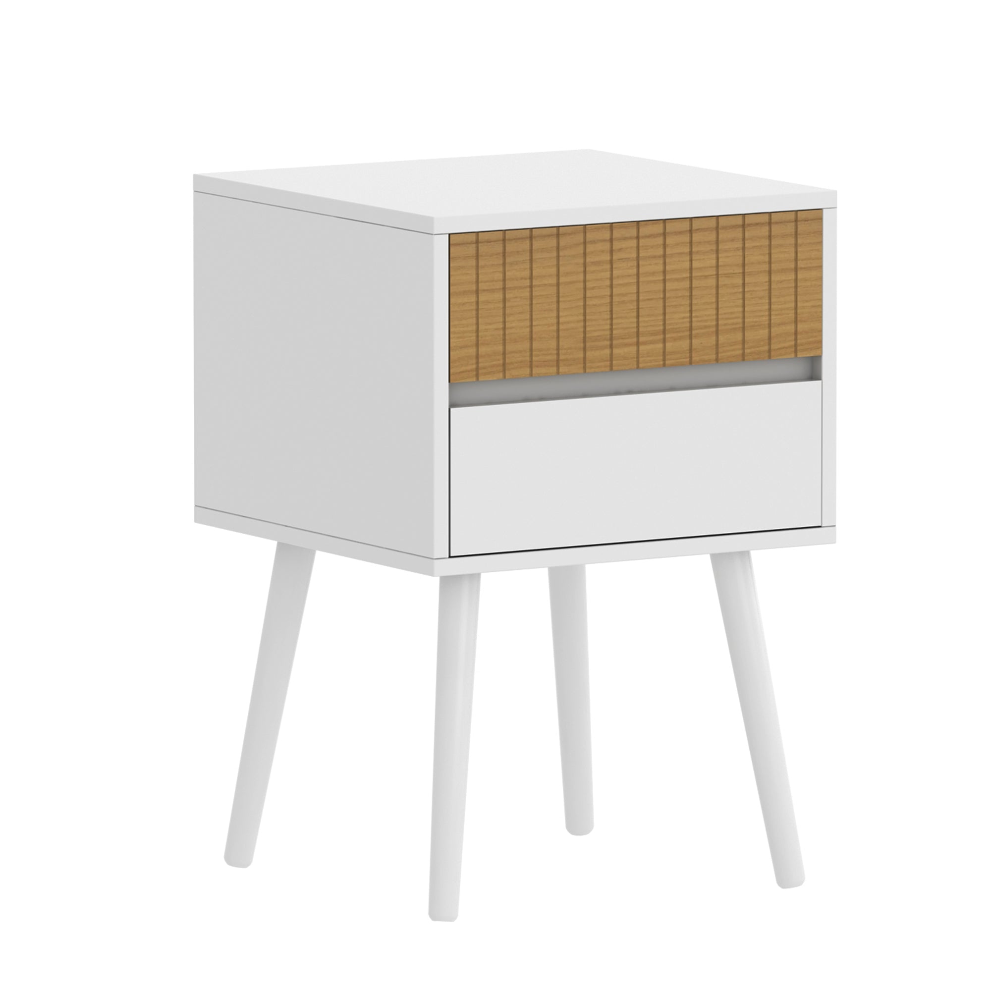 V369-203707-WHITE-159124-00 Oslo Bedside Table with 2 Drawer in White & Natural - Image 1