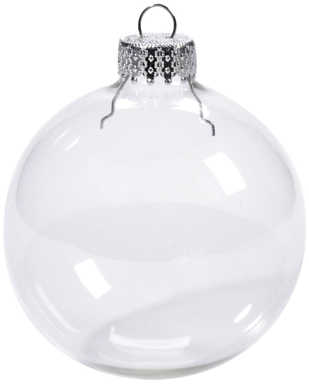 V382-BAUBLE8CMX50-202503040845-00 50 Wholesale Pack Glass Bauble 8cm Diameter Round Clear with Silver Cap - table or tree centrepice personal memory theme craft gift - Image 1