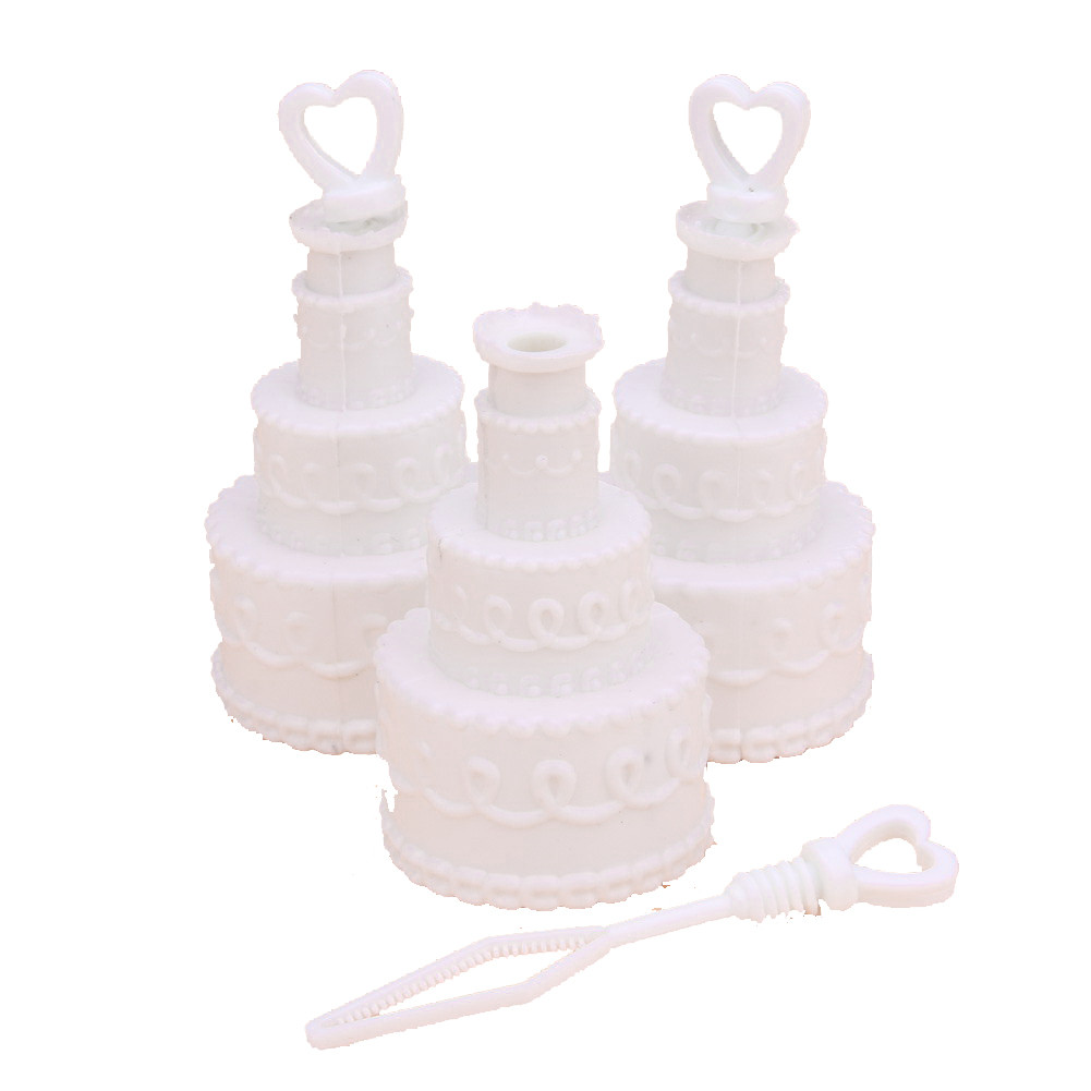 V382-CAKEBUBBLESX20-202504030815-00 20 Pack Wedding Cake Blow Bubble Bottles White Plastic 6cm High Bomboniere Favour Guest Gift - Image 1