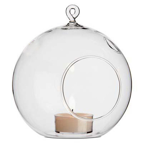 V382-CLRBALL10CMX4-71830-00 4 x Hanging Clear Glass Ball Tealight Candle Holder - 10cm Diameter / High - Wedding Globe Decoration Terrarium Succulent Plant Mini Garden Holder Decor Craft Gift - Image 1