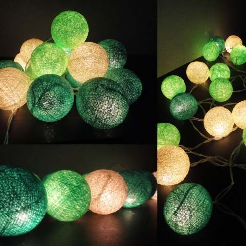 V382-GREENMIVBALLBATT20-202504030816-00 20 Ball Green 3m String Light Battery Box 5cm Cotton Ball Christmas Birthday Garden Special Occasion Decoration - Image 1