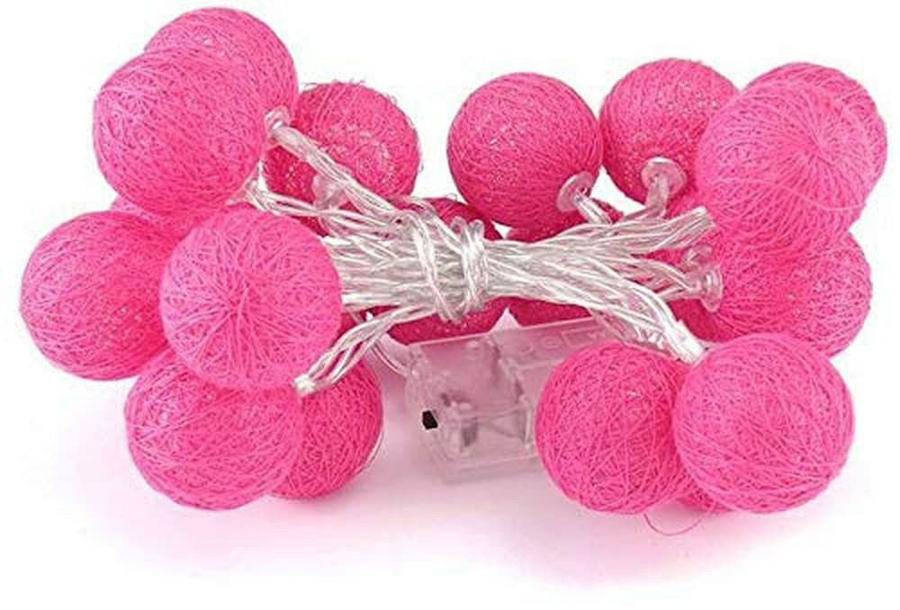 V382-HOTPINKBALLBATT20-202504030816-00 20 Ball HOT Pink 3m String Light Battery Box 5cm Cotton Ball Christmas Birthday Bbay Girl Special Occasion Decoration - Image 1