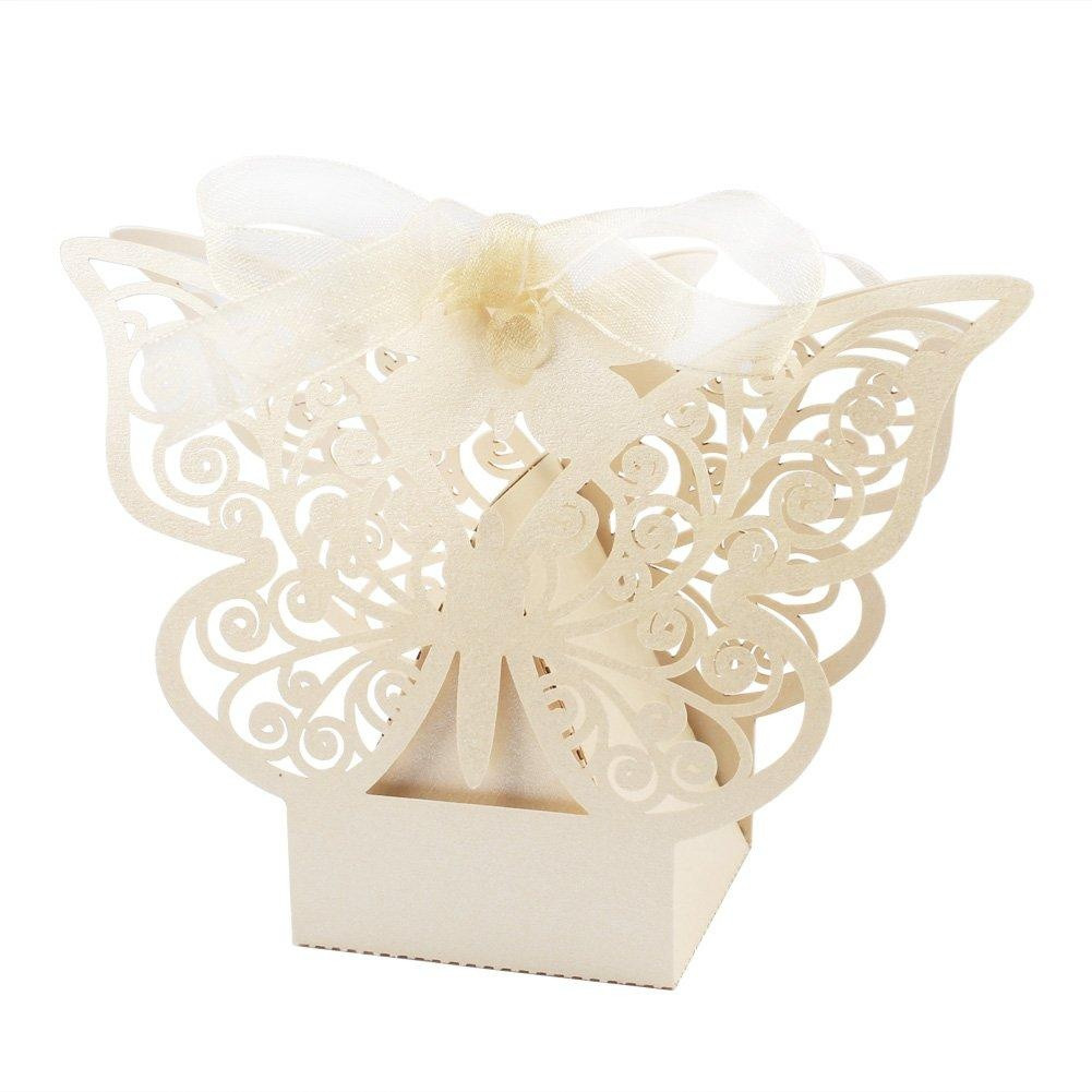 V382-IVORYBTTRFYBOX100-144437-00 100 Piece Pack - Ivory Cream Butterfly Wedding Engagement Party Bomboniere Favour Lolly Gift Almond Card Box - Image 1
