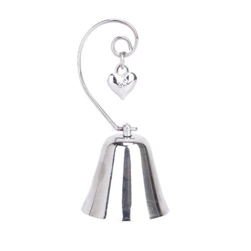 V382-KISSINGBELLX50-144398-00 50 Pack of Silver Wedding Kissing Bell Name Card Stand Holder with Heart in Ring Bomboniere Favour Gift - Image 1