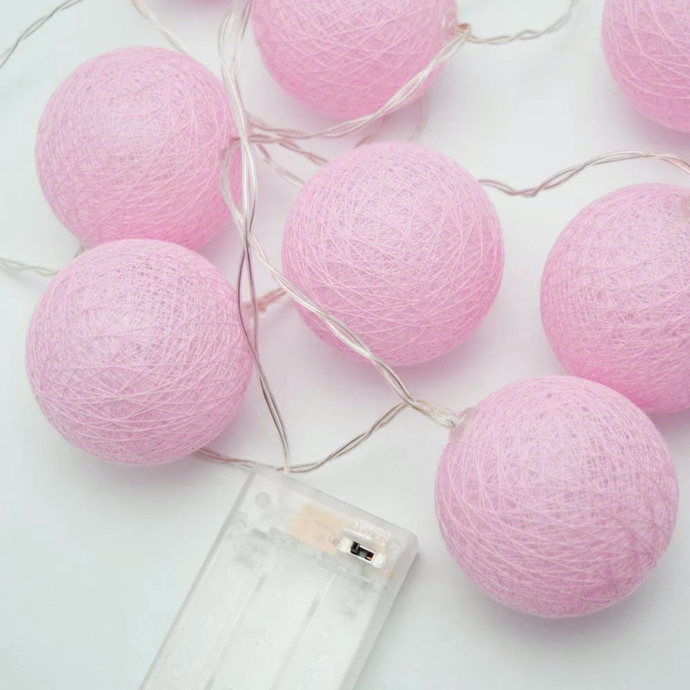 V382-PALEPINKBALLBATT20-202504030820-00 20 Ball Pastel Pink 3m String Light Battery Box 5cm Cotton Ball Christmas Birthday Bbay Girl Special Occasion Decoration - Image 1