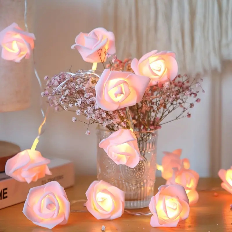 V382-PINKROSEBATT20-202504291059-00 20 Pink Rose 3D Fairy Lights 3M String, Battery (AA) Indoor & Outdoor Decorations Wedding Valentines Romantic Room Table Lighting - Image 1