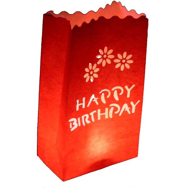 V382-REDBDYLUM20-202503040852-00 20 Pack Red Happy Birthday Luminary Paper Candle Tea Light Lantern Bags Garden Anniversary Birthday Night Decorations Evening Party - Image 1
