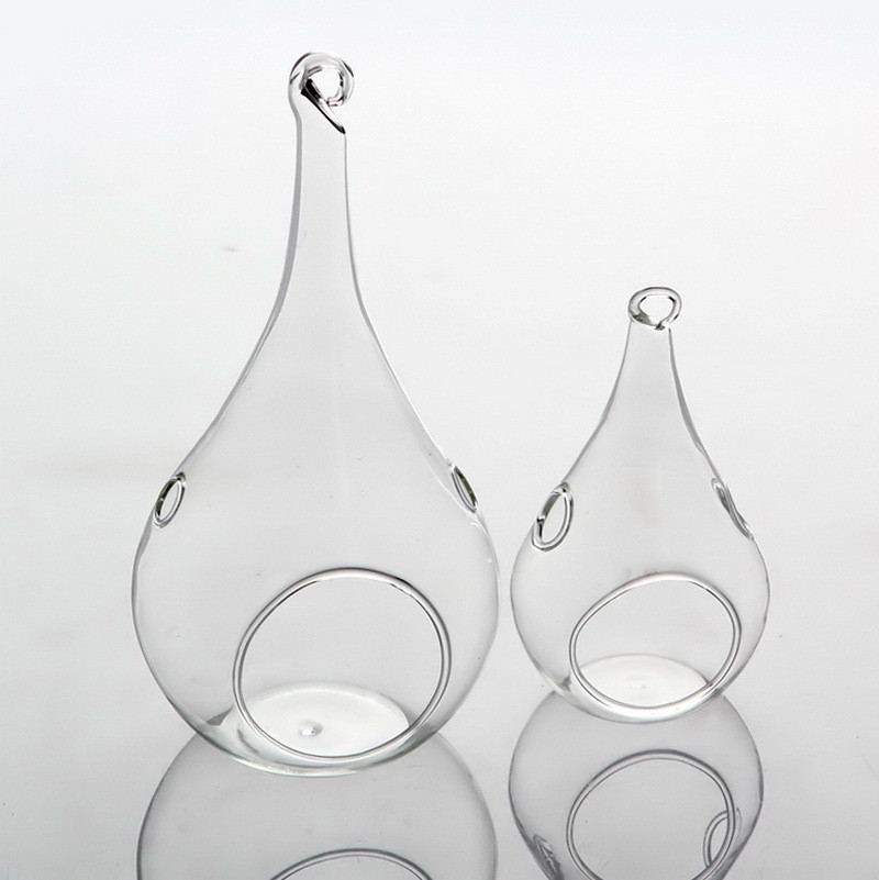 V382-TRDRPLGEX25-144477-00 25 Bulk Pack of Hanging Clear Glass Tealight Candle Holder Tear Drop Pear Hour Glass Shape - 20cm High Terrarium Plant Mini Garden Holder Decoration Craft Gift - Image 1