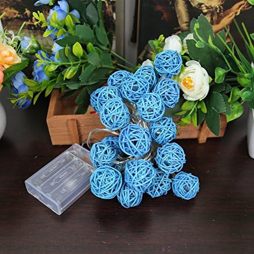 V382-TURQRATTBALLBATT50-202504040945-00 1 Set of Turquoise Blue 5cm Rattan Cane 50 Ball Battery Powered LONG 5m String Lights Christmas Gift Home Wedding Party Bedroom Decoration Table Centrepiece - Image 1