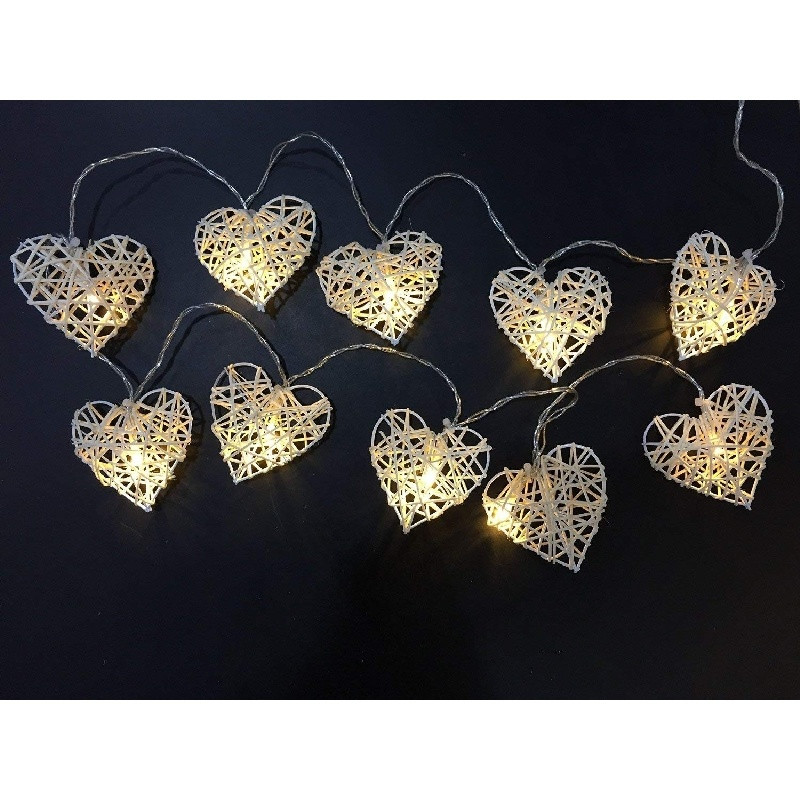V382-WHHRTRATTBATT20-202504291106-00 20 White 3D Hollowed Rattan Heart-Shaped 3M String Fairy Lights, Battery (AA) Indoor & Outdoor Decorations Wedding Valentines Romantic Room Table Lighting - Image 1