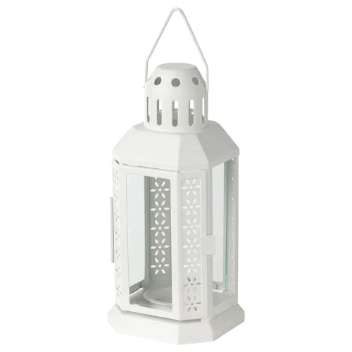V382-WHITELANTERN-71851-00 White Metal Miners Lantern Summer Wedding Home Party Room Balconey Deck Decoration 21cm Tealight Candle - Image 1