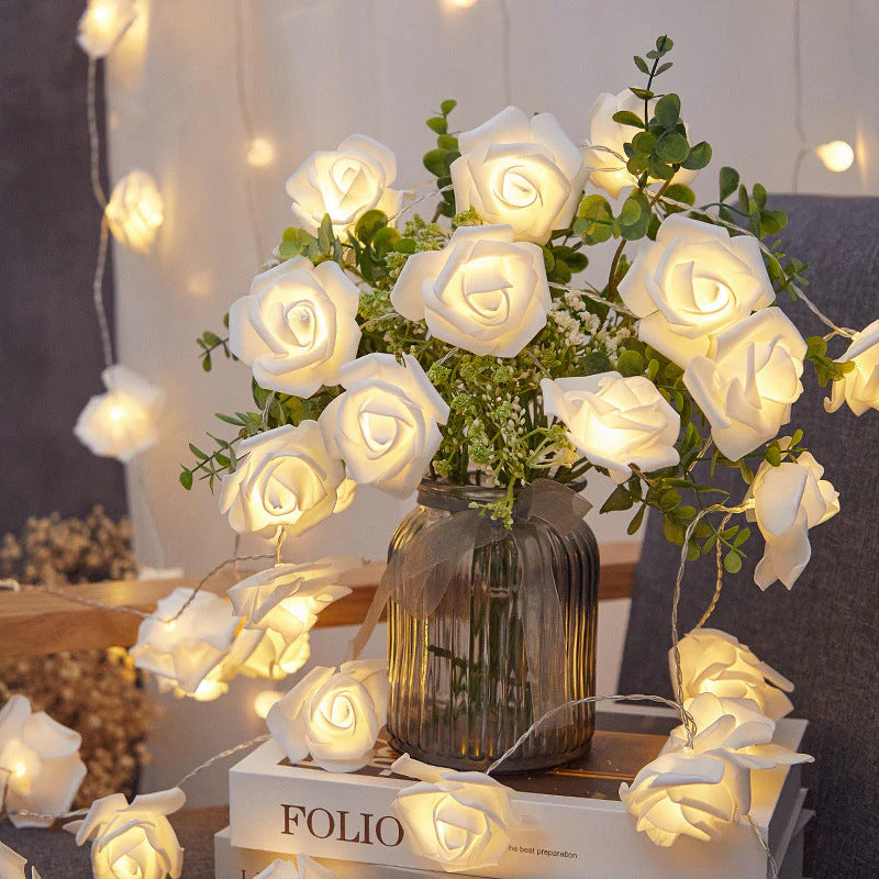 V382-WHITEROSEBATT20-202504291105-00 20 White Rose 3D Fairy Lights 3M String, Battery (AA) Indoor & Outdoor Decorations Wedding Valentines Romantic Room Table Lighting - Image 1