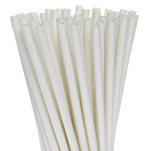 V382-WHITESTRAW50-71838-00 50 Pack White Drinking Straws Biodegradable Eco Paper Birthday Party Event Bistro Bar Cafe Take Away - Image 1