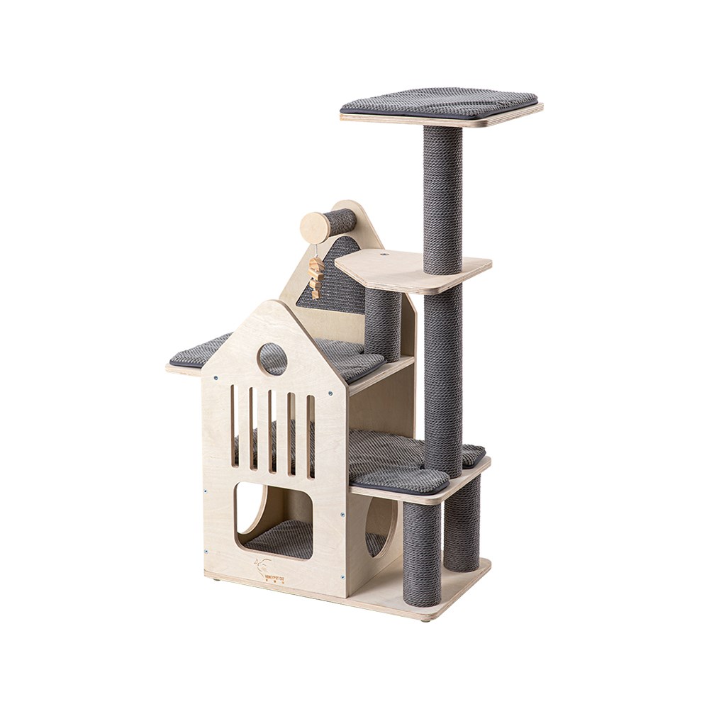 V390-210195-202507030910-00 HONEYPOTCAT Deluxe Two-Level Cat Villa - 113cm - Image 1