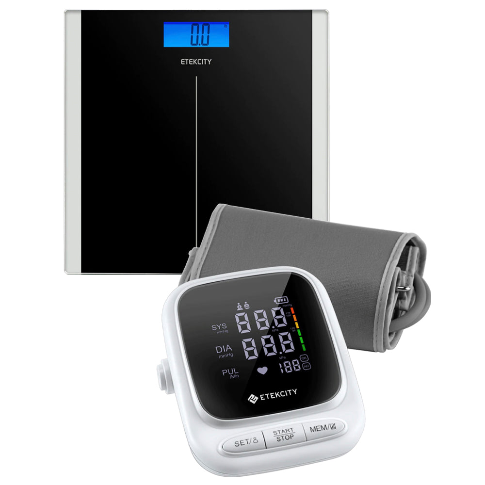 V398-EKEB9380H-BPM-202504021230-00 Etekcity Digital Body Weight Bathroom Scale, Black & Etekcity Smart Blood Pressure Monitor, White Bundle - Image 1