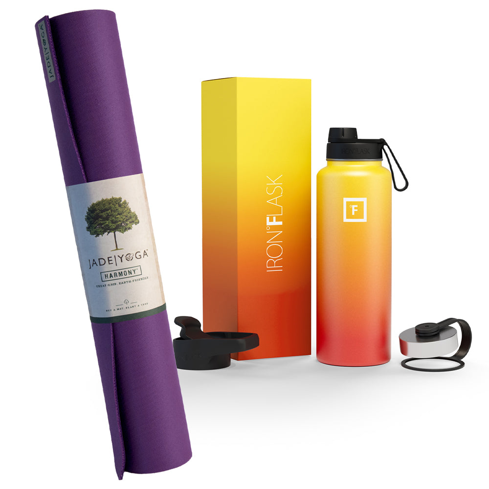 V398-JY-368P-IFB-95526-00 Jade Yoga Harmony Mat - Purple & Iron Flask Wide Mouth Bottle with Spout Lid, Fire, 32oz/950ml Bundle - Image 1