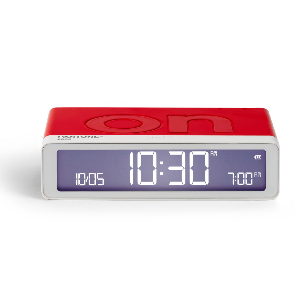 V398-LD-LR157PT-R-202507041120-00 Lexon Flip Classic Reversible Alarm Clock PANTONE - 2035 Red - Image 1