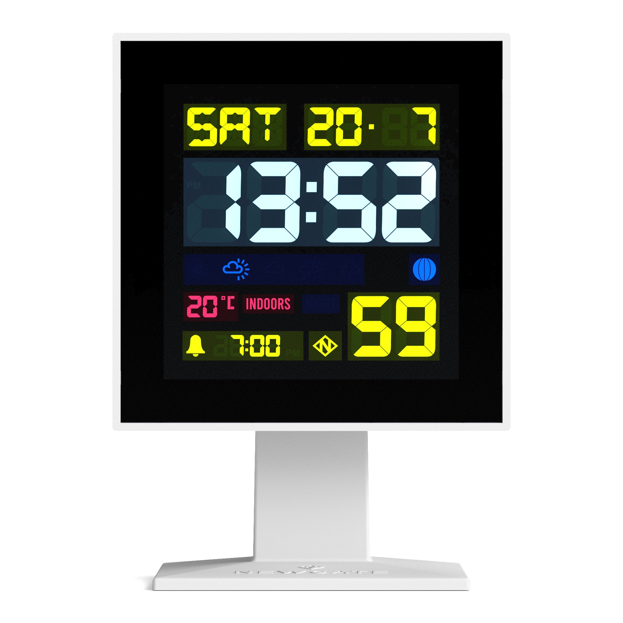 V398-NGLCDMONO2-202503211805-00 Newgate Monolith Lcd Alarm Clock White - Image 1