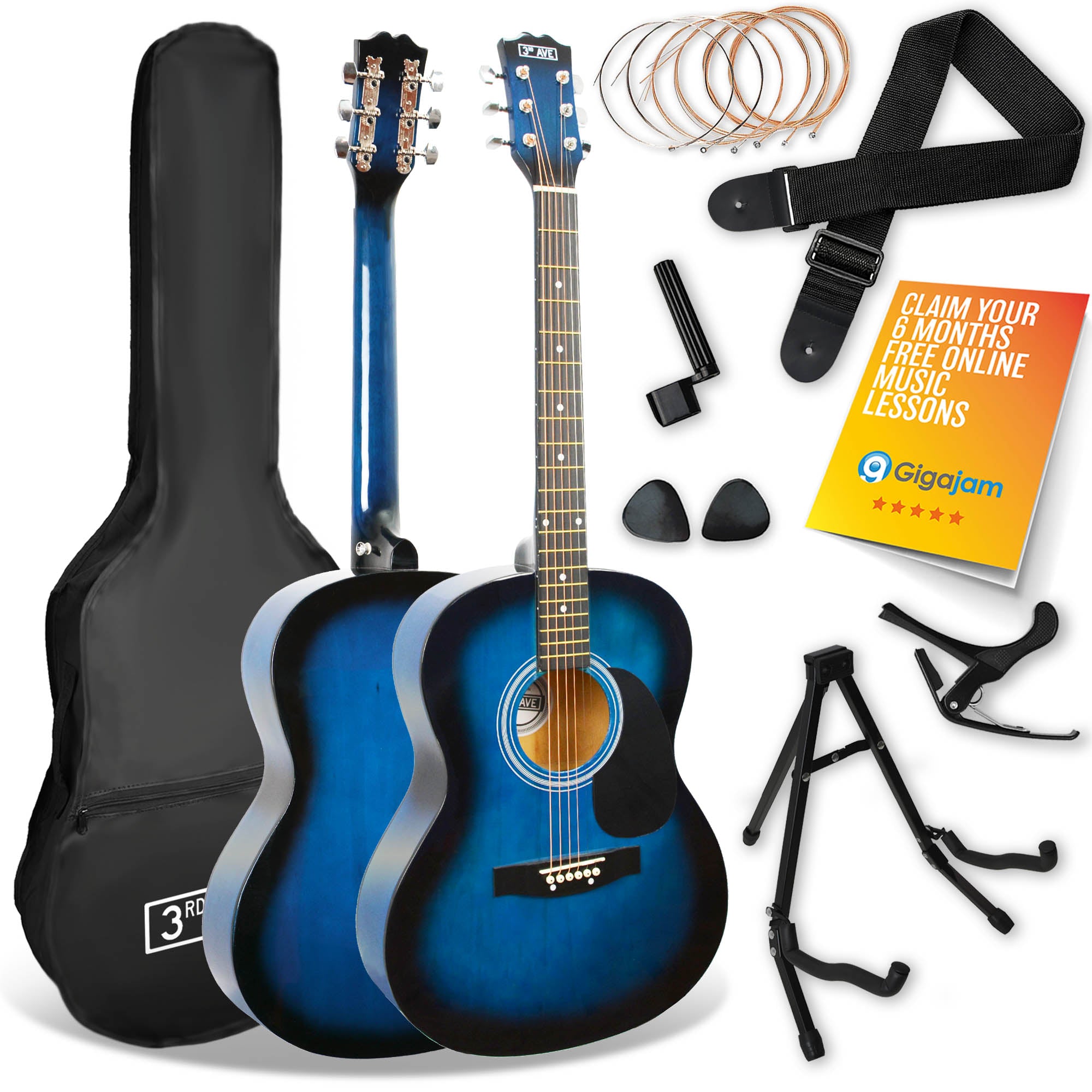 V398-NM-STX10ABBPK2-202504101340-00 3rd Avenue Acoustic Guitar Premium Pack - Blueburst - Image 1