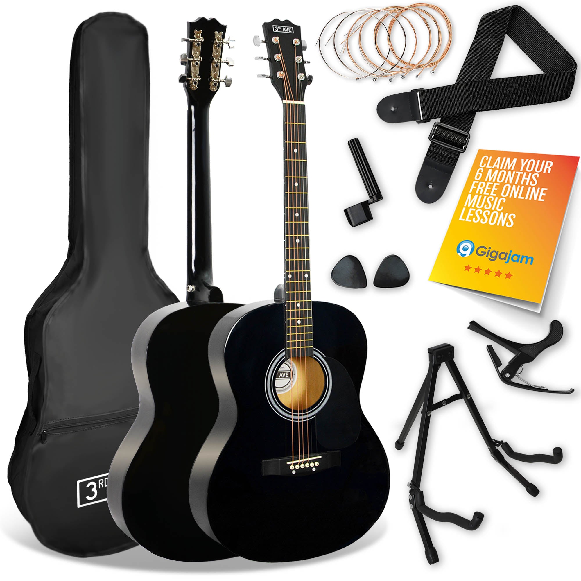 V398-NM-STX10ABKPK2-202504101340-00 3rd Avenue Acoustic Guitar Premium Pack - Black - Image 1