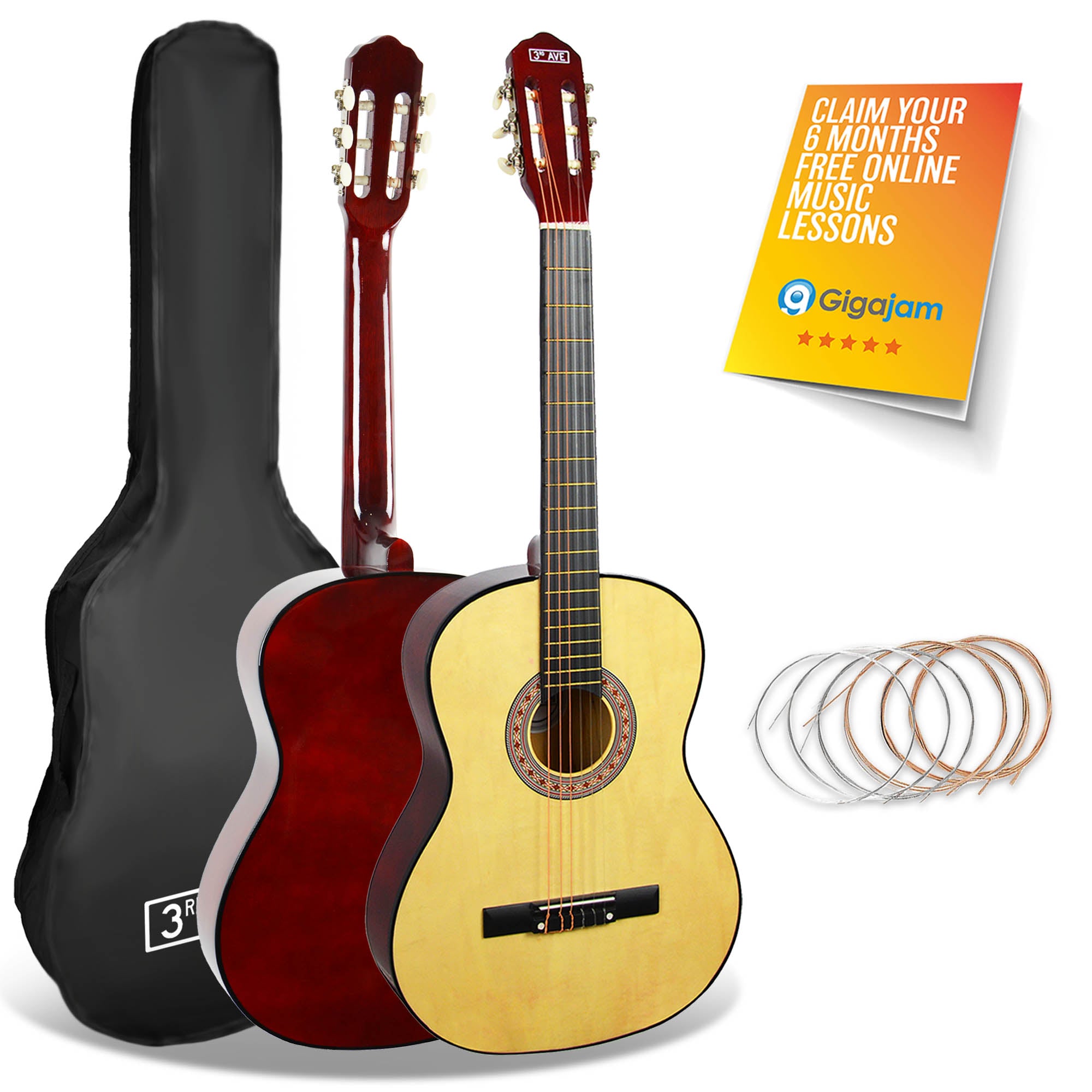 V398-NM-STX20CNPK-202504151713-00 3rd Avenue 3/4 Size Classical Guitar Pack - Natural - Image 1