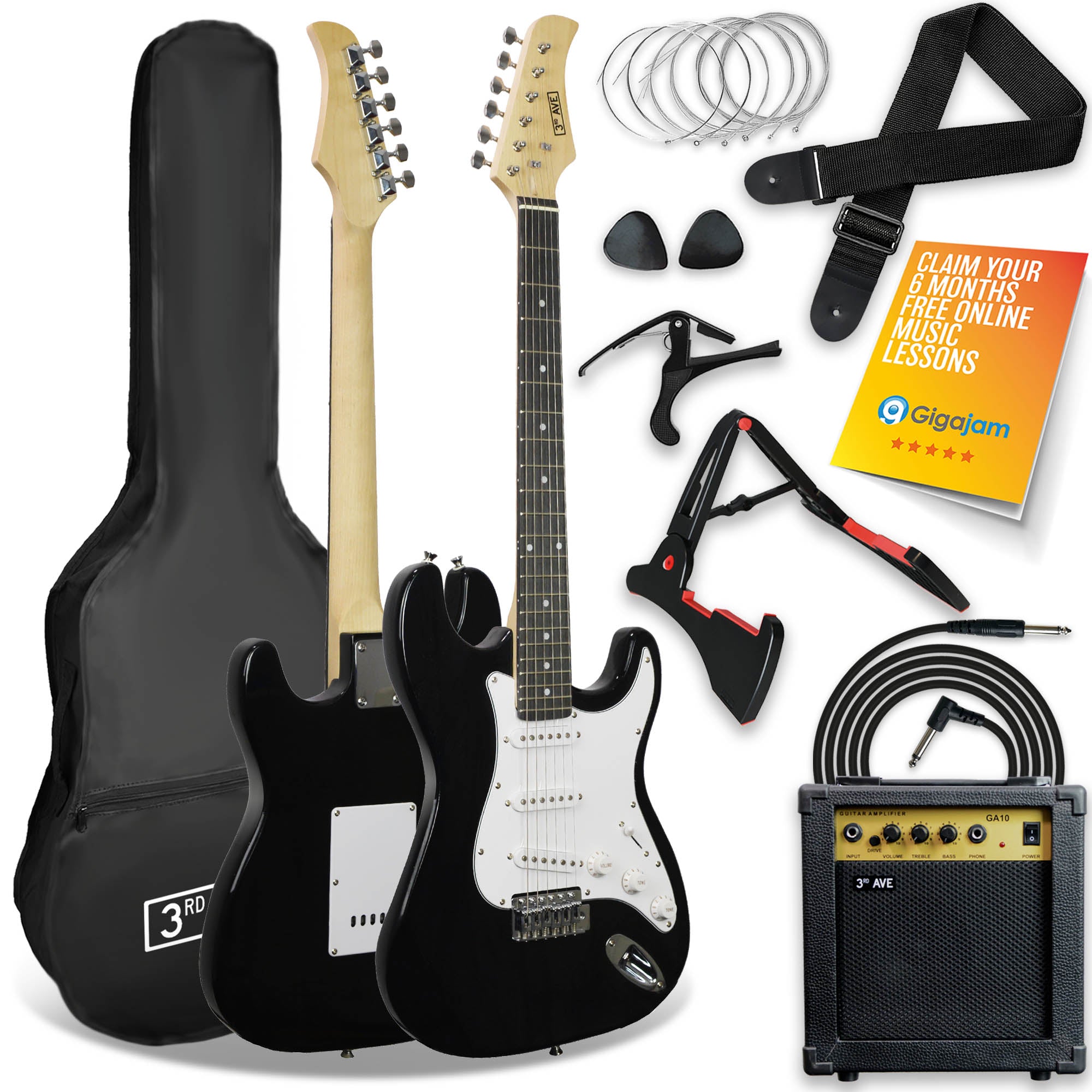V398-NM-XF203ABKPK-202503031305-00 3rd Avenue Electric Guitar Pack - Black - Image 1