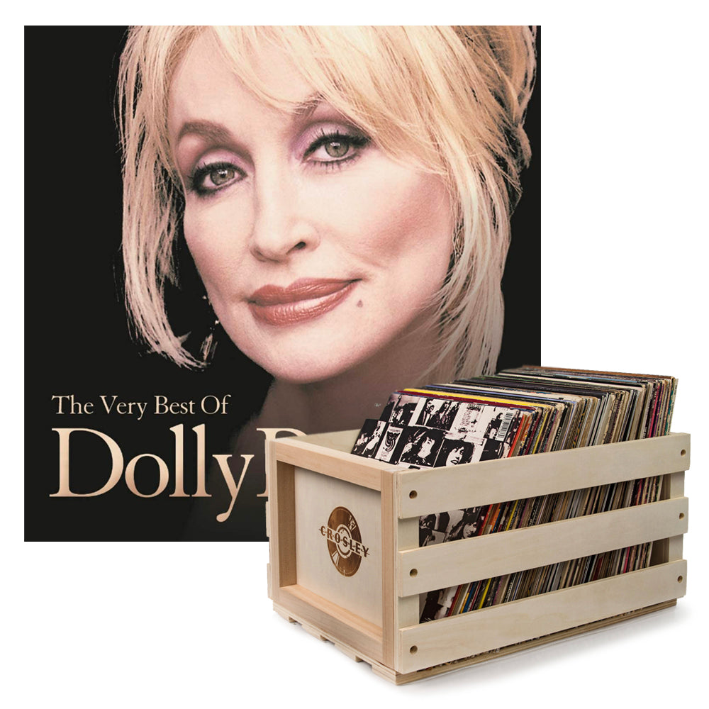 V398-SM-19439751631-B-202504111805-00 Crosley Record Storage Crate Dolly Parton The Very Best Of Dolly Parton Vinyl Album Bundle - Image 1