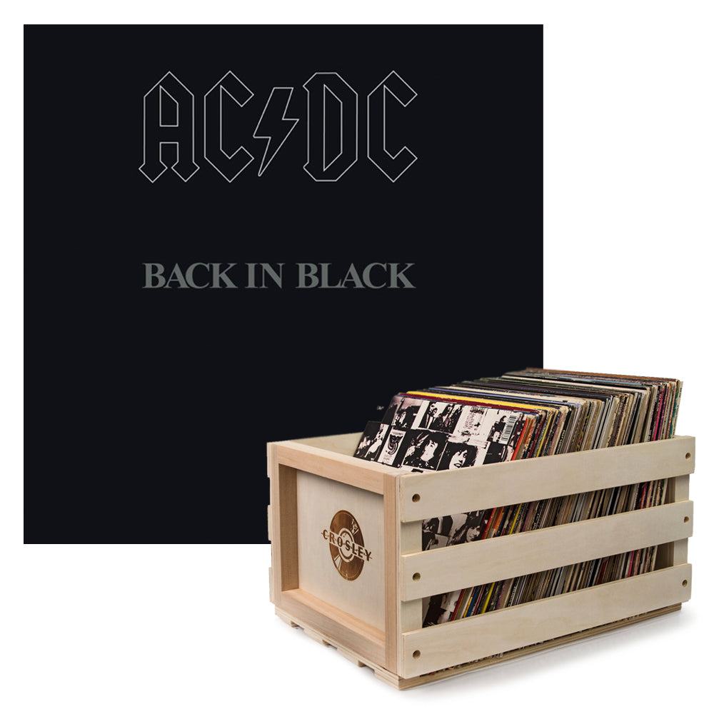 V398-SM-5107651-B-202503180945-00 Crosley Record Storage Crate AC/DC Back In Black Vinyl Album Bundle - Image 1
