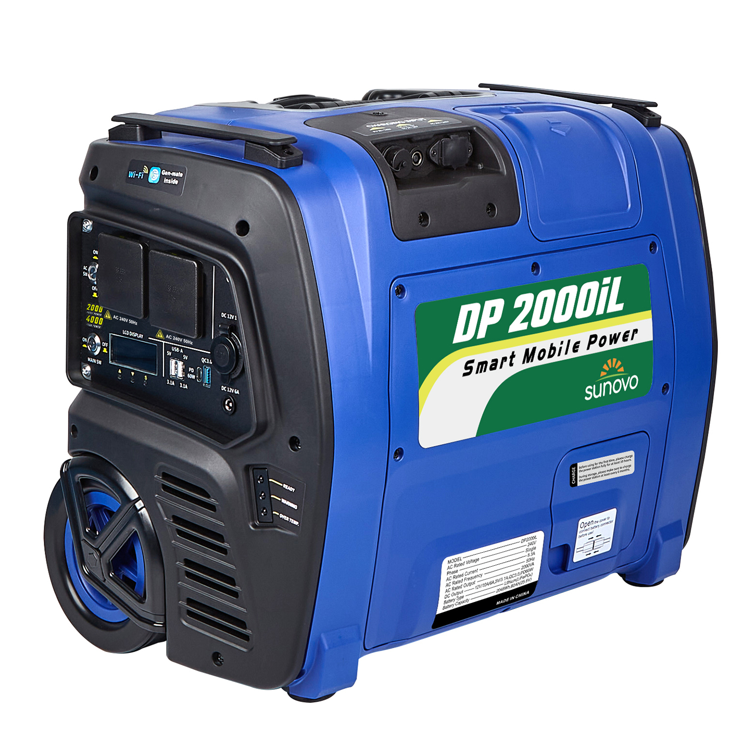 V406-DP2000IL-98174-00 Sunovo 2000W Portable Power Station Solar Inverter Generator - Image 1