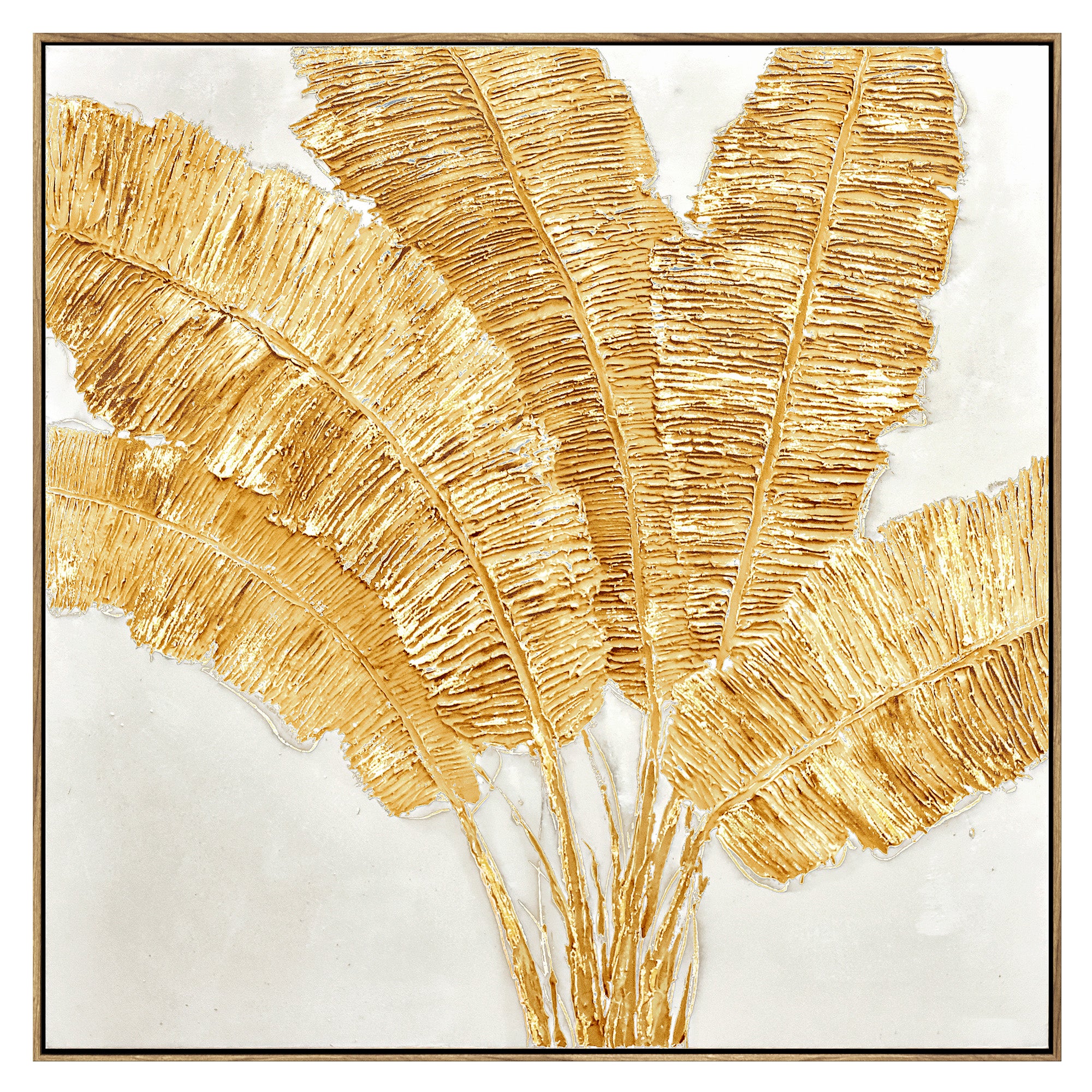 V411-SOK-HMTWF-14022WSD-90158-00 100X100cm Lustrous Leaves Dark Wood Framed Hand Painted Canvas Wall Art - Image 1