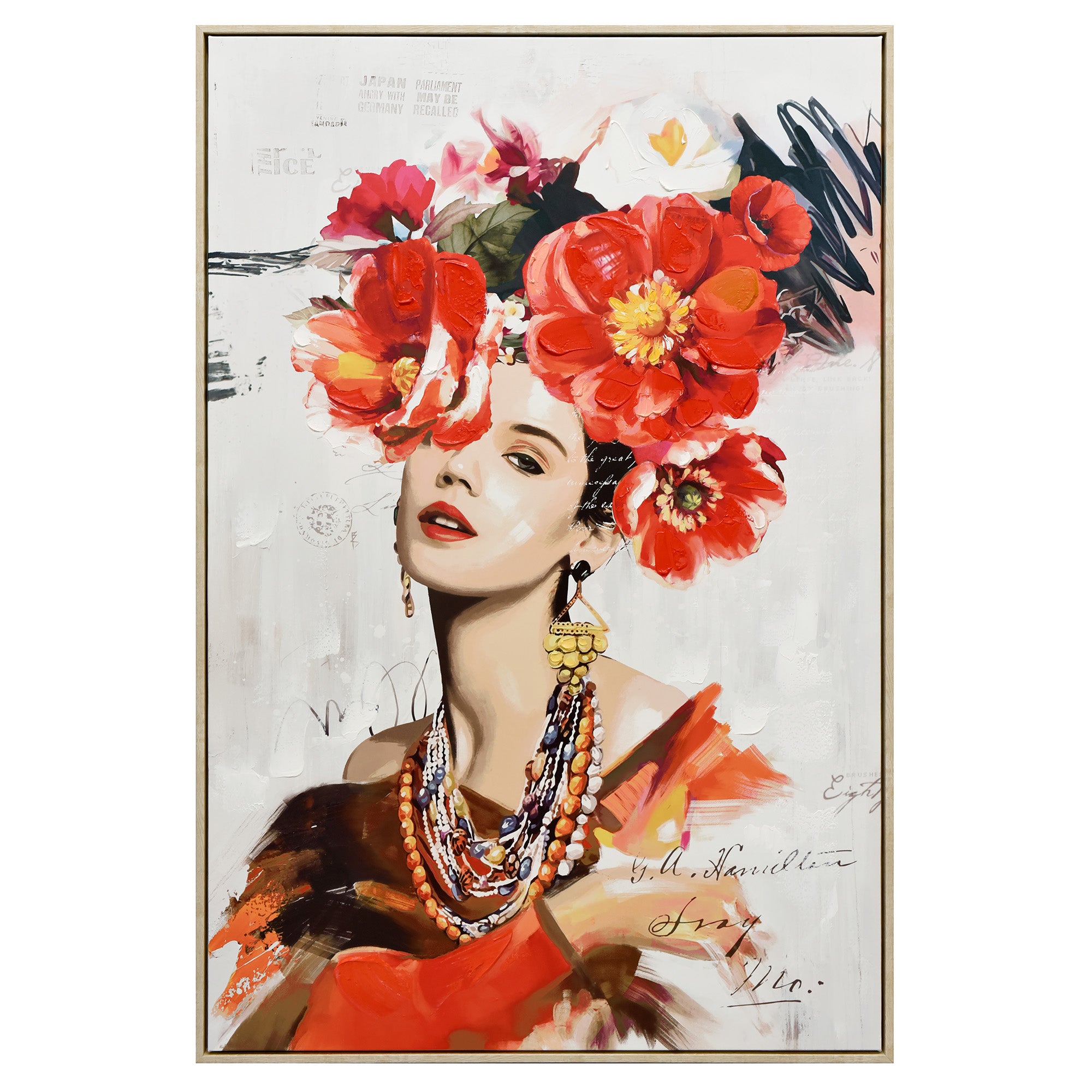 V411-SOK-HMTWF-22530JD-90179-00 80X120cm Blossom Adorned Light Wood Framed Canvas Wall Art - Image 1