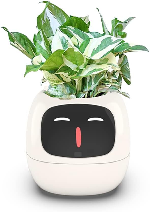 V413-SMART-POT-WHITE-202504221207-00 Intelligent Flower Pot, Electronic Bud, Maintenance Plant Assistant, Fun Interactive Flower Pot, Indoor Green Planting Monitoring, LCD Screen Display, Cell Phone APP Connection (White) - Image 1