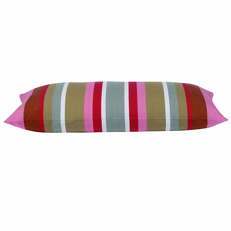 V416-437152R10-77301-00 Corban Rose Pink Based Striped Cushion Cover Multicoloured Rectangle 35x70cm - Image 1