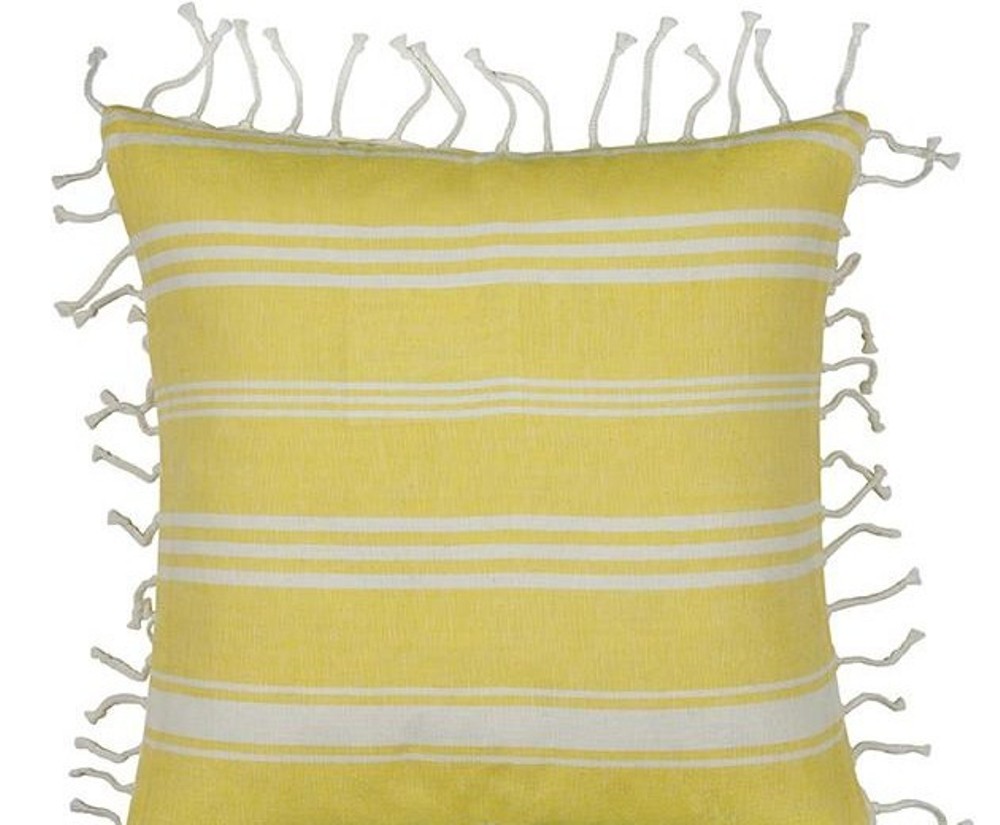 V416-444180C01-142184-00 Fresh Yellow & White Striped Cushion Cover with knotted edging - Image 1