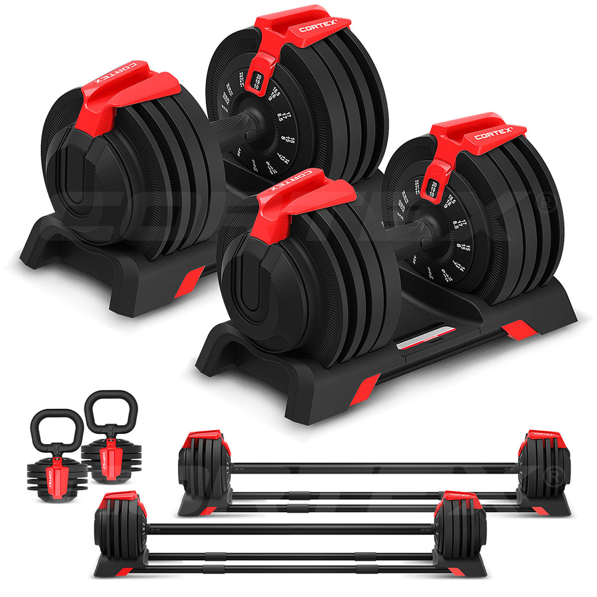 V420-CSDB-DBRV224-2-197885-00 CORTEX Revolock V2 48kg Pair Set Adjustable Steel Dumbbell Barbell Kettlebell All-in-One - Image 1