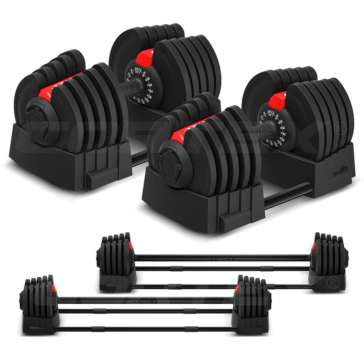 V420-CSDB-DBRV240-2-197888-00 CORTEX Revolock V2 80kg Pair Set Adjustable Steel Dumbbell Barbell All-in-One - Image 1
