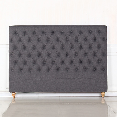 V43-BED-SENKCHA-10093-00 Bed Head King Size French Provincial Headboard Upholsterd Fabric Charcoal - Image 1