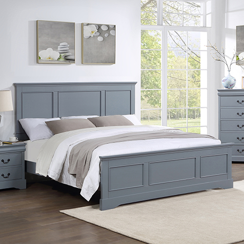 V43-BED-SPNC-K-191945-00 King Bed Frame in Solid Wood with Slats Support in Grey colour - Image 1