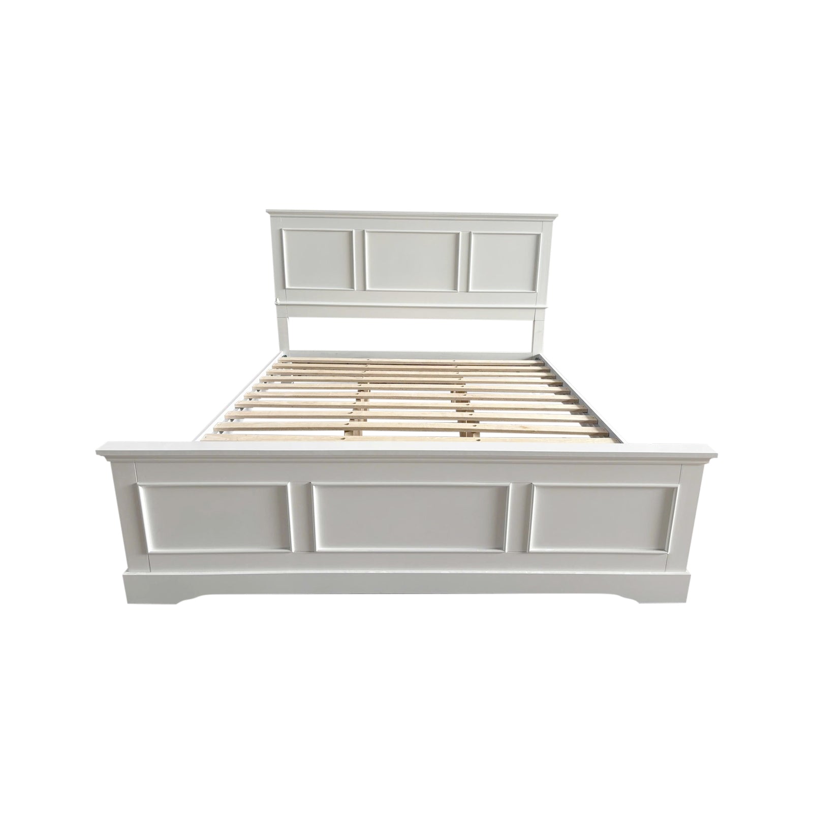V43-BED-SPNC-KWH-202502241005-00 King Bed Frame in Solid Wood with Slats Support in White colour - Image 1