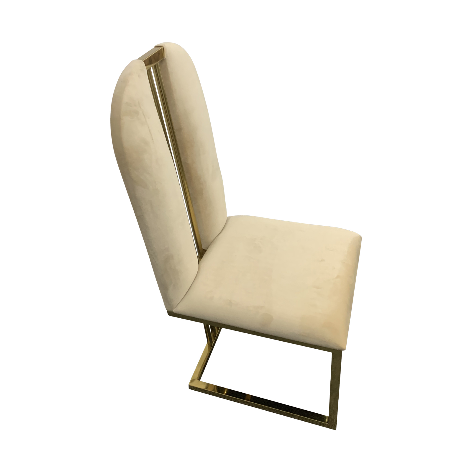 V43-DC-FNC-BG-01-00 2X Dining Chair Stainless Gold Frame & Seat Beige Fabric - Image 1
