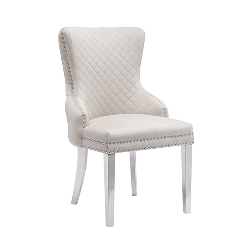 V43-DC-LYN-149127-00 Lyon 2X Dining Chair Beige Velvet STAINLESS Legs - Image 1