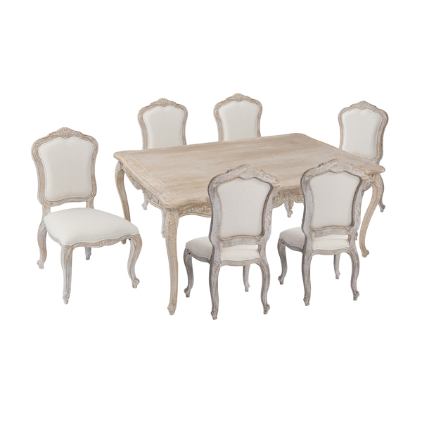 V43-DS-LILE-7PC_DS-LILE-7Pc-01_1 Medium Size Oak Wood White Washed Finish Dining Set - Image 1
