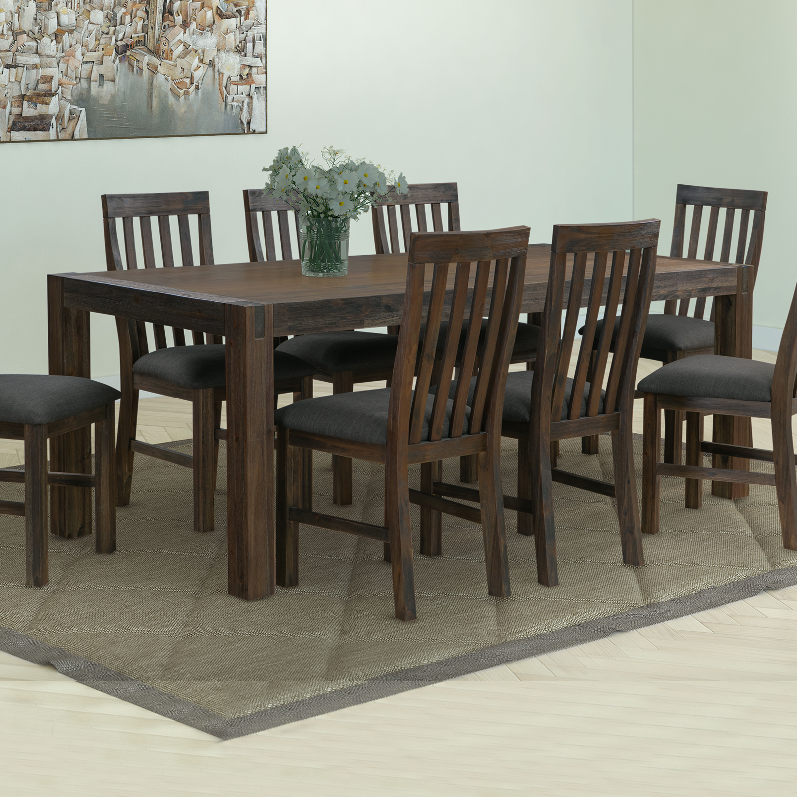 V43-DT-NOW-CH-L-23337-00 Dining Table 210cm Large Size with Solid Acacia Wooden Base in Chocolate Colour - Image 1